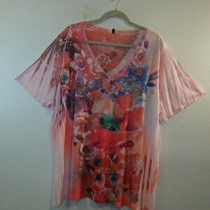 Peach and Pink floral sublimation tunic top Size 3X